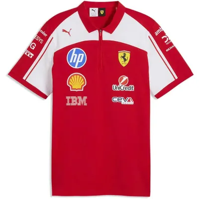 Immagine prodotto di Polo della Scuderia Ferrari Puma 2026, merchandising ufficiale, polo rossa con stemma Ferrari e sponsor della scuderia, 100% cotone