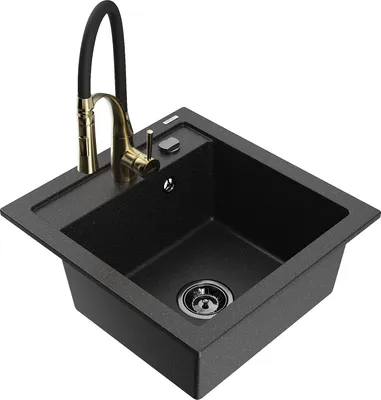 Produktbild von Mexen Vito 1-Becken-Granit-Spüle mit Mischbatterie Aster, Schwarz/Silbermetallic- 6503-73-73450-57-B