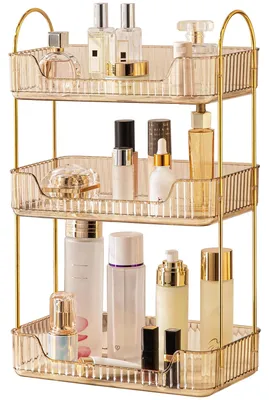 Immagine prodotto di Organizzatore per trucchi, contenitore per cosmetici con 3 ripiani - colore ambra