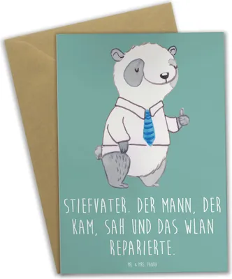 Produktbild von Mr. & Mrs. Panda Klappkarte Stiefvater Held - Meeresbrise - Geschenk, osterkarte, Familie, Grußkarte, einzigartige Designs, Liebvoll, Glückwunschkarte, Stiefkinder