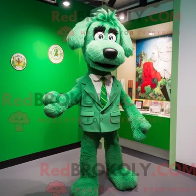 Produktbild von Maskottchenkostüm REDBROKOLY Grüner Hund mit Anzug und Broschen