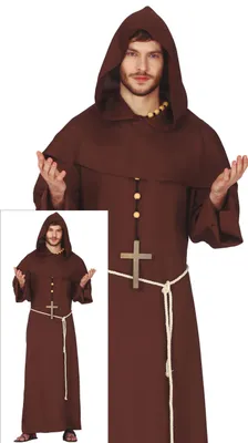 Immagine prodotto di Abito da monaco Sacerdote Costume con cappuccio Croce Carnevale Paramento Religioso Abbigliamento Medievale Costume Storico Carnevale Evento Celebrazione Medievale Monopetto Cappuccio da monaco Adatto per Adulti, Taglia: 46 - 48 (S) Colore: Marrone