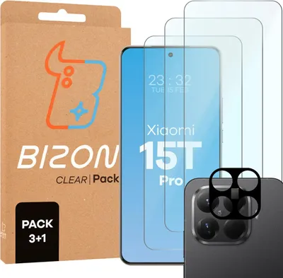 Produktbild von 3x Gehärtetes Glas + Kameraschutz für Xiaomi 15T Pro, Bizon Glass Clear Pack