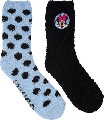 Produktbild von Disney Minnie Mouse Kuschelsocken für Damen - Flauschige Wintersocken warme Socken Blau/Schwarz (2er Pack) 39-42