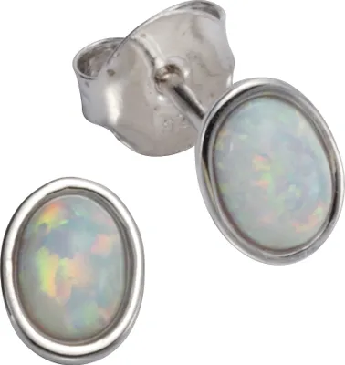 Produktbild von Ohrstecker 925/- Sterling Silber rhodiniert 0,7 cm synthetischer Opal