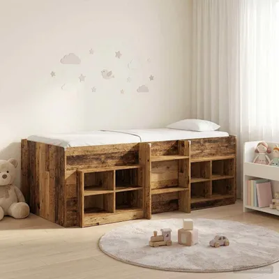 Obrázok produktu pre Maison Exclusive – Posteľ s úložným priestorom a skriňou, 3 kusy, materiál: recyklované drevo a drevotrieska