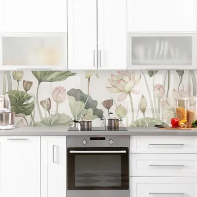 Produktbild von Küchenrückwand Blumen selbstklebend - 0.35 mm Wandpaneel wasserfest Gräser grün Aquarell Spritzschutz fugenlos