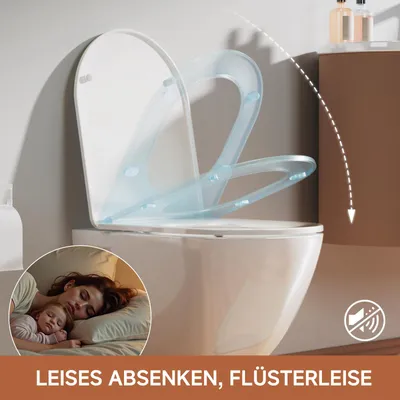 Produktbild von KUTAS Toilettendeckel D-Form Lang WC Sitz mit Absenkautomatik Schnellverschluss Klobrille Weiss 175kg belastbar Toilettensitz