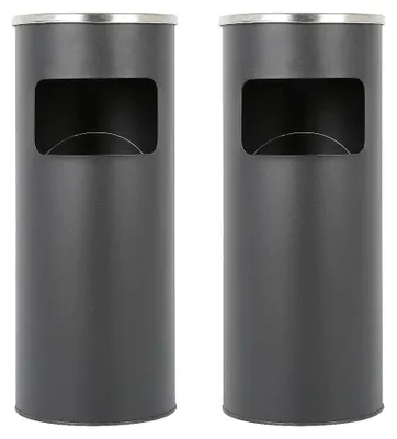 Immagine prodotto di Posacenere da esterno - Posacenere a colonna con contenitore per rifiuti - 25x61 cm - Contenitore da 30 L - Contenitore interno da 12 L - Acciaio inossidabile - Rotondo - Nero
