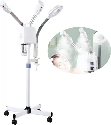 Image de 3 en 1 Vaporisateur visage multifonction Spa humidificateur avec embout chaud & froid et lumière LED grossissante 5 fois pour l'hydratation et les soins de la peau Home Salon Spa Beauté