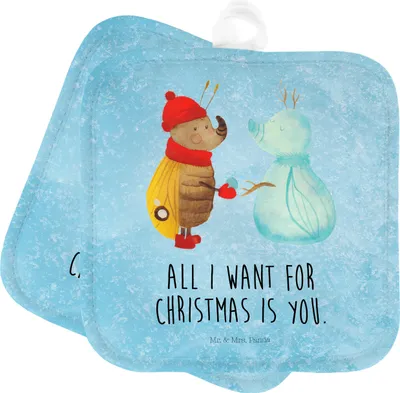 Produktbild von Mr. & Mrs. Panda Topflappen Nachtfalter Schneemann - Eisblau - Geschenk, Schnee, Weihnachten, Weihnachtsgruß, Winter, topfhalter, Kochlappen, Topfuntersetzer, Ofenlappen