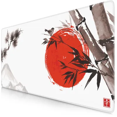 Imagen del producto de Alfombrilla para ratón Titanwolf Gaming XXL, 900 x 400 x 3 mm, superficie para escritorio, lavable, base antideslizante, velocidad y precisión, diseño Sumi-e Bamboo