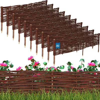 Immagine prodotto di KOTARBAU® 10 pezzi Staccionata in Legno per Giardino Recinzione in Vimini 120x20 cm Marrone Staccionata Giardino Esterno Steccato in Legno