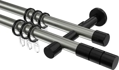 Produktbild von Interdeco Gardinenstange / Vorhangstange Edelstahl-Optik / Schwarz, Typ Prestige Elanto (Rillenzylinder), 20 mm Ø 2-läufig, 160 cm