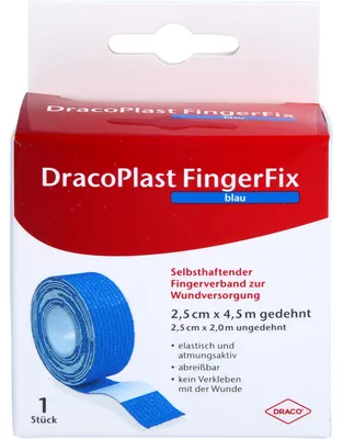 Produktbild von DracoPlast FingerFix 2,5cmx4,5m blau m. Wundk., 1 St. Pflaster