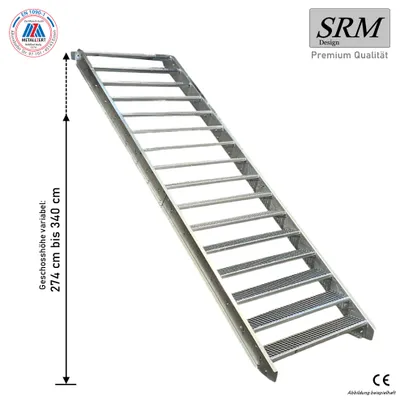 Produktbild von 16 Stufen Stahltreppe Breite: 100 cm Geschosshöhe 274-340cm  inkl. Zubehör