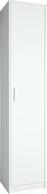 A white cabinet with a single door and a handle.