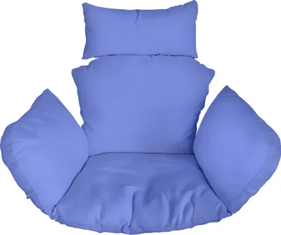 A set of blue cushions for a hanging chair, presented against a white background.