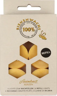 Produktbild von Nachfüll-Teelichter "100% Bienenwachs", 6er-Pack Honig 18/38 mm Steinhart Kerzen in RAL-Kerzen Güte Qualität