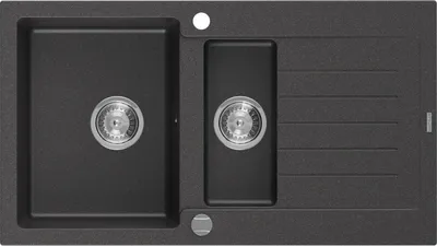 Produktbild von Mexen Matias 1,5-Becken-Granitspüle mit kurzer Abtropffläche 900 x 505 mm, Schwarz gesprenkelt - 6502901505-76