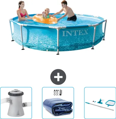 Obrázek produktu pro Bazén Intex s kulatým rámem - 305 x 76 cm - tlak vody - filtrační čerpadlo pro bazén v ceně - sluneční markýza - čisticí sada