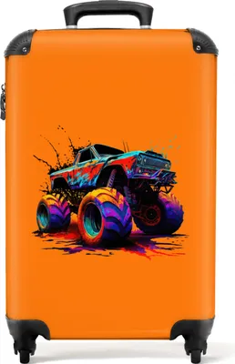 Obrázek produktu pro NoBoringSuitcases.com® Kufr Příruční zavazadlo na kolečkách Kufr na kolečkách Malý kufr na 4 kolečkách - Monstertruck - Neon - Barva - Oranžová - Kabinová velikost < 55x40x23 cm a 55x40x20 cm - Foto kufr - Kabinový kufr - Palubní zavazadloPříruční zavazadlo Kufr 55x35x20 cm, 36L,