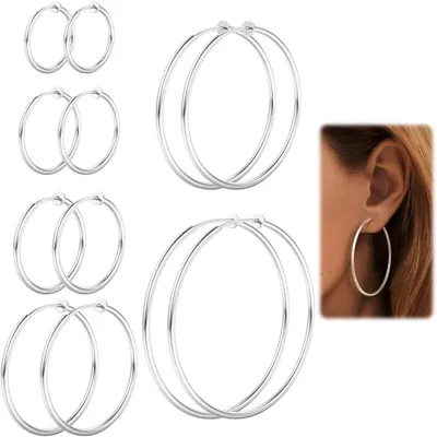 Produktbild von Creolen Ohrstecker, Huggie, 6 Größen, Silber, Gold, Roségold, Für Nicht Durchbohrte Ohren