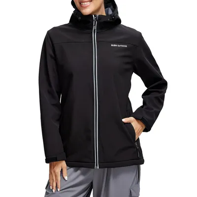 Produktbild von BUBW Damen Softshelljacke wasser- und winddicht mit Kapuze Gefütterte Outdoor-Jacke mit Reflexstreifen Verstellbare Manschetten, atmungsaktiv