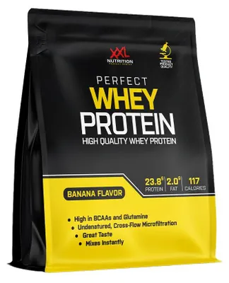 Produktbild von XXL Nutrition - Perfect Whey Protein - Eiweiss Pulver, Beste Qualität 100% reines Konzentrat, Mit EAA & BCAA - 78,5% Proteingehalt - 4000 Gramm - Banane