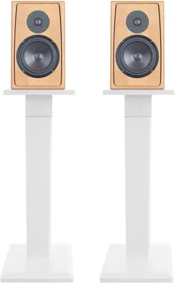 Immagine prodotto di Supporti per altoparlanti, altezza regolabile da 65 a 85 cm, coppia, supporti per casse, supporti per altoparlanti per sistema surround, capacità di carico 30 kg, set da 2 (bianchi)