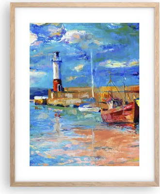 Produktbild von Gerahmtes Poster - Rahmen in heller Eiche - Leuchtturm Meer - 40x50 cm - Wand Bild - Wanddeko - Wandbilder - Kunstposter - Wandposter - Bilderrahmen - Bilder - Kunstdruck - Wandbild - P2NPA40x50-3693