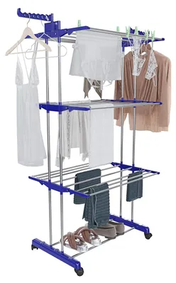 Wäscheständer mit Rollen, 4 Etagen, klappbar, 169 x 75,5 x 63,5 cm, blau