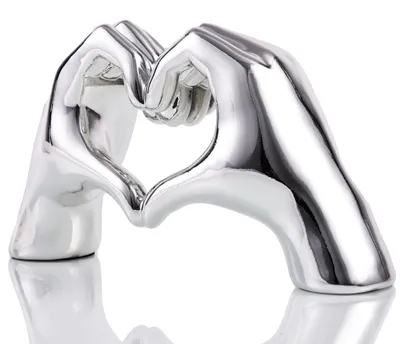 Herz-Hände-Skulptur, 25 cm, silber, Kunstharz, Tischdeko
