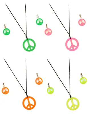 Produktbild von Hippie Accessoire pink Peacezeichen Kette Halskette neon pink mit Ohrhänger