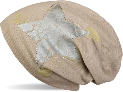 Zdjęcie produktu dla styleBREAKER Czapka beanie z wzorem w gwiazdy, nadrukiem w stylu vintage, wykończeniem z dżetów i bardzo miękką podszewką, uni  04024097