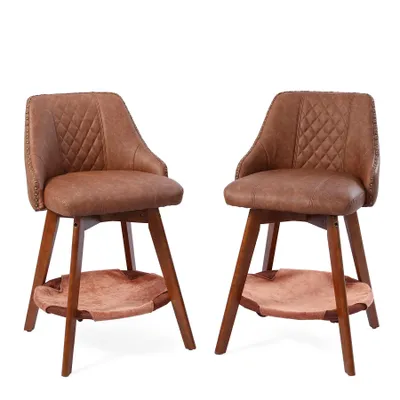 Image de 2 Chaises Hautes Bar Bois Pivotantes Rembourrées avec Niche