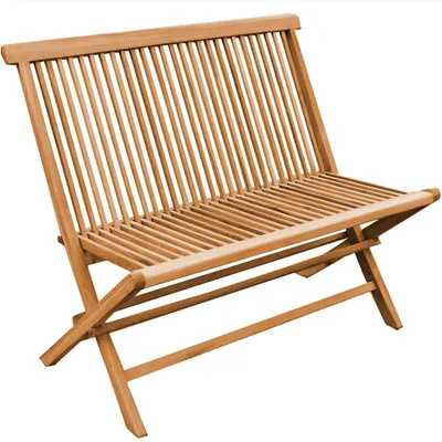 A wooden folding bench on a white background.