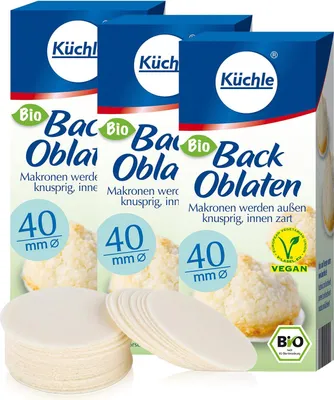Produktbild von Küchle runde Back Oblaten  Vegan 40mm 23g pro Packung 3er Pack Esspapier zum Backen von Makronen & Lebkuchen