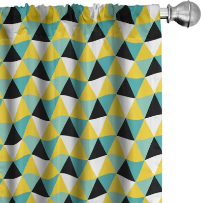 Immagine prodotto di ABAKUHAUS Tende geometriche, tende, astratto triangolare in diverse tonalità, design simmetrico a contrasto, 2 pezzi 75 x 245 cm, turchese giallo