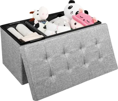 Immagine prodotto di Pouf pieghevole, panca da camera in tessuto Oxford con seduta imbottita e cassetto portaoggetti, pouf con vano portaoggetti, grigio chiaro