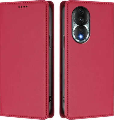 Obrázek produktu pro Kožené pouzdro pro Honor 80, magnetické flipové pouzdro zPolyuretankůže se stojánkem Červená