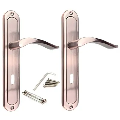 Two door handles with their accessories on a white background.