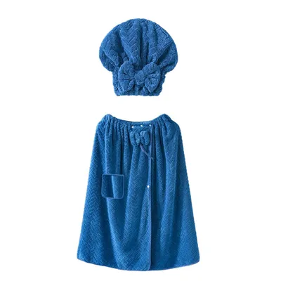 Produktbild von Verstellbarer Damen Bademantel mit elastischem Brustband und Seitentasche, Damen Morgenmantel - LUXROBA Blau