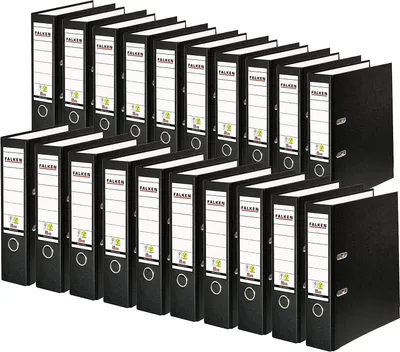Produktbild von Original Falken 20er Pack PP-Color Kunststoff-Ordner. Germany. 8 cm breit DIN A4 schwarz Ringordner Vegan Aktenordner Briefordner Büroordner Plastikordner Schlitzordner
