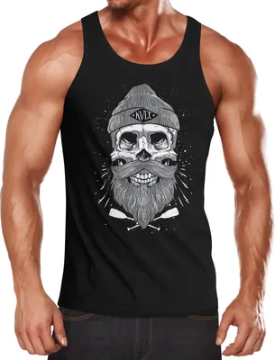 Produktbild von Herren Tank Top Captain Skull Beard Totenkopf Bart Kapitän Neverless® schwarz L