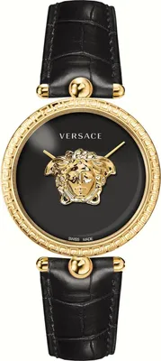Produktbild von Versace VECO02722 Palazzo gold schwarz Leder Armband Uhr Damen NEU