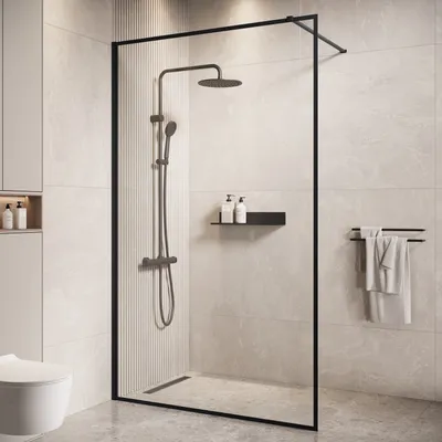 Produktbild von Duschwand Georgia 100 x 200cm Glas Duschabtrennung Schwarz - Walk-In Dusche Nano Duschtrennwand