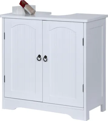 Zdjęcie produktu dla Szafka pod umywalkę Relaxdays z 2 drzwiami, wys. x szer. x gł.: 60 x 60 x 30 cm, MDF, cynk, szafka łazienkowa pod umywalkę, biała