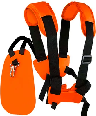 A product shot of a trimmer harness and a separate attachment, against a white background.