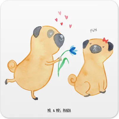 Produktbild von Mr. & Mrs. Panda Tischuntersetzer Mops Verliebt 10er Set - Weiß - Geschenk, Untersetzer für Gläser, Hund, Tassen-Untersetzer, Flaschenuntersetzer, Coaster, Knuffig, Liebe